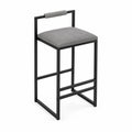 Sgabello in metallo nero con seduta in tessuto poliestere grigio