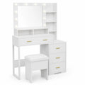 Toeletta con Specchio e Luci in Legno MDF con Sgabello