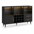 Mobile Bar in MDF Nero con Mensole in Vetro Temperato