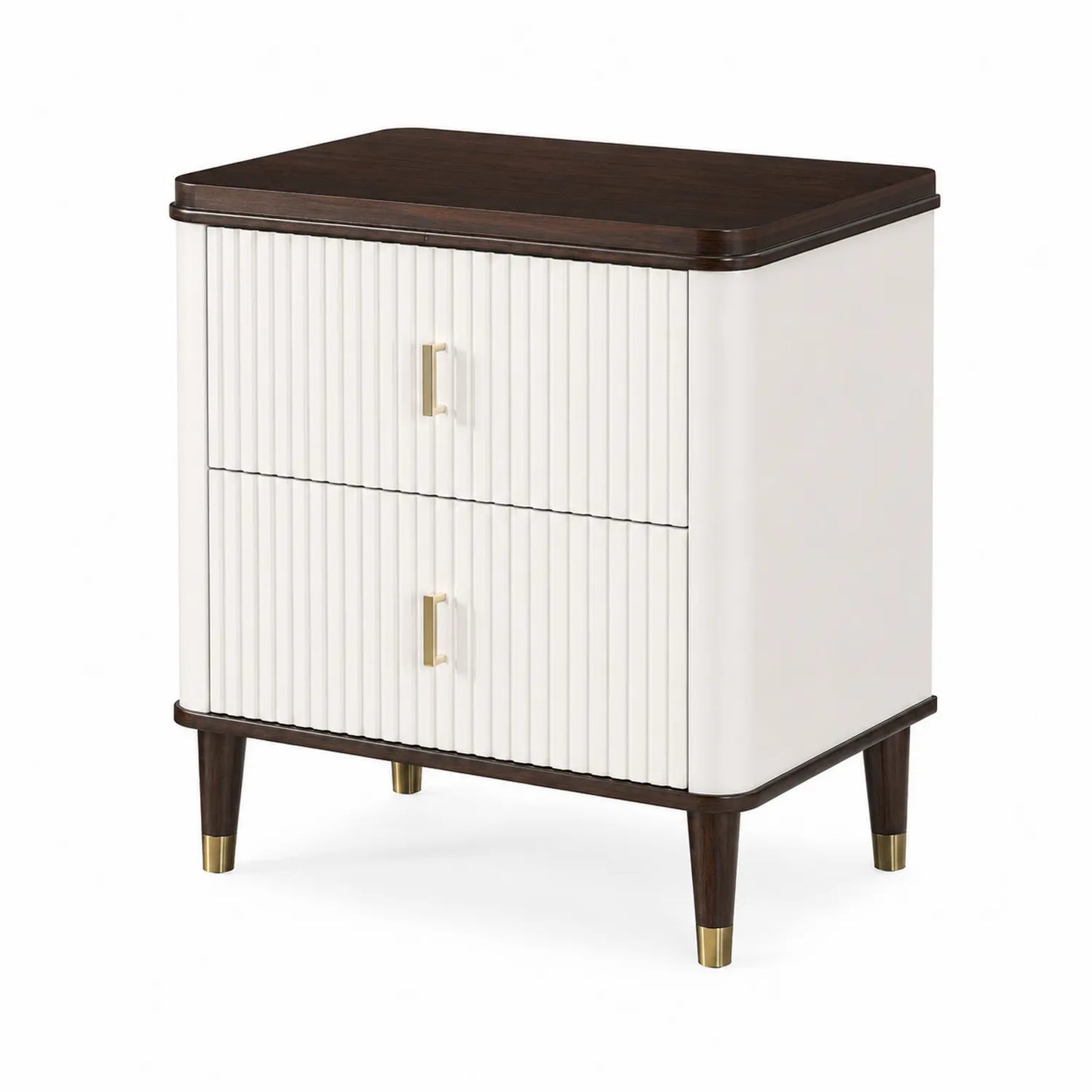 Comodino in MDF Bianco e Legno di Rovere con Cassetti