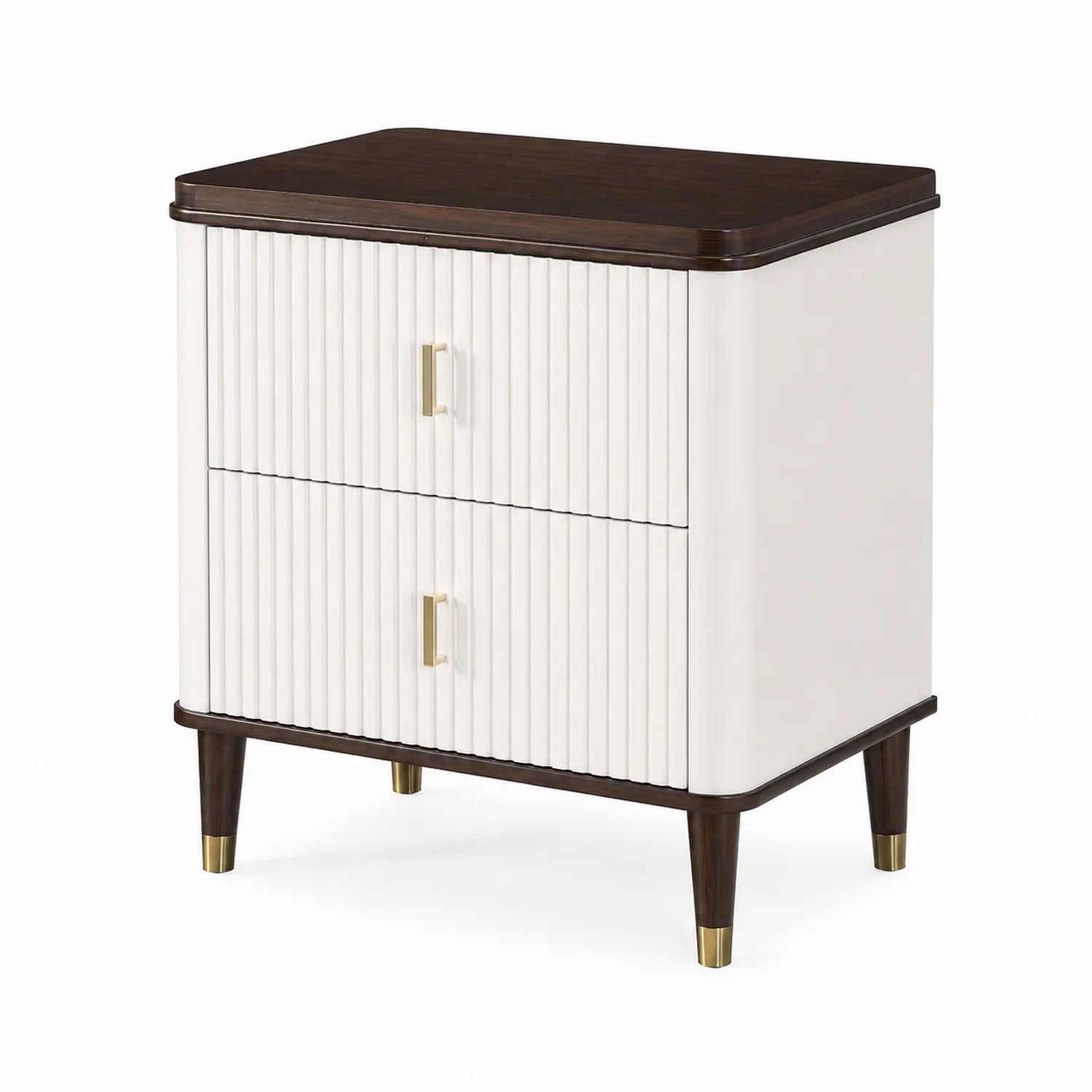 Comodino in MDF Bianco e Legno di Rovere con Cassetti