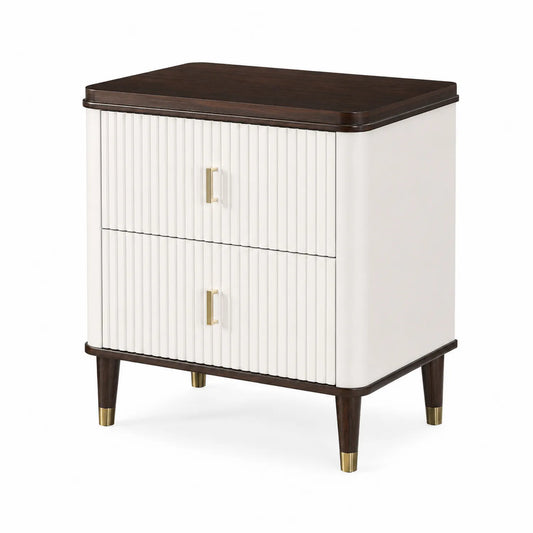 Comodino in MDF Bianco e Legno di Rovere con Cassetti