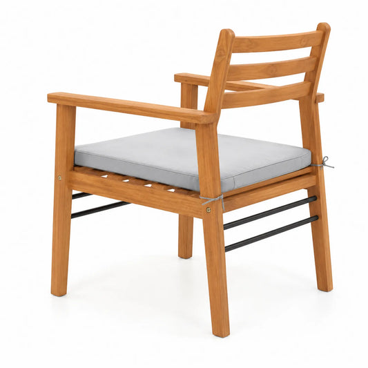 Sedia in Teak con Cuscino Grigio