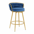 Sgabello in Velluto Blu con Struttura in Metallo Dorato