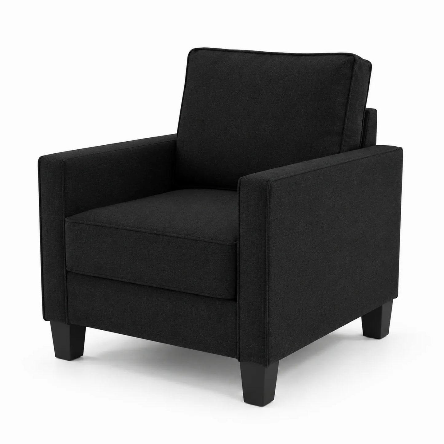 Poltrona in tessuto nero con struttura in legno