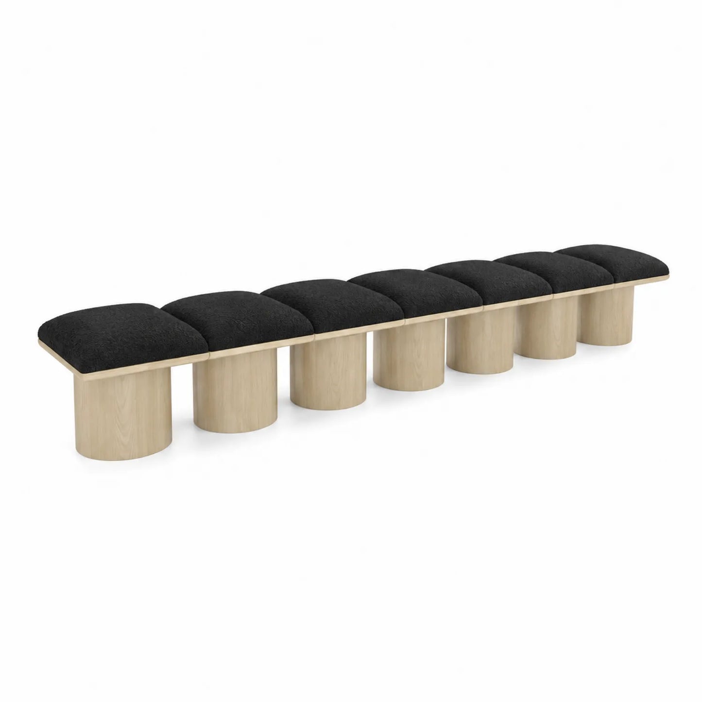 Panca imbottita 8 posti tessuto nero legno quercia