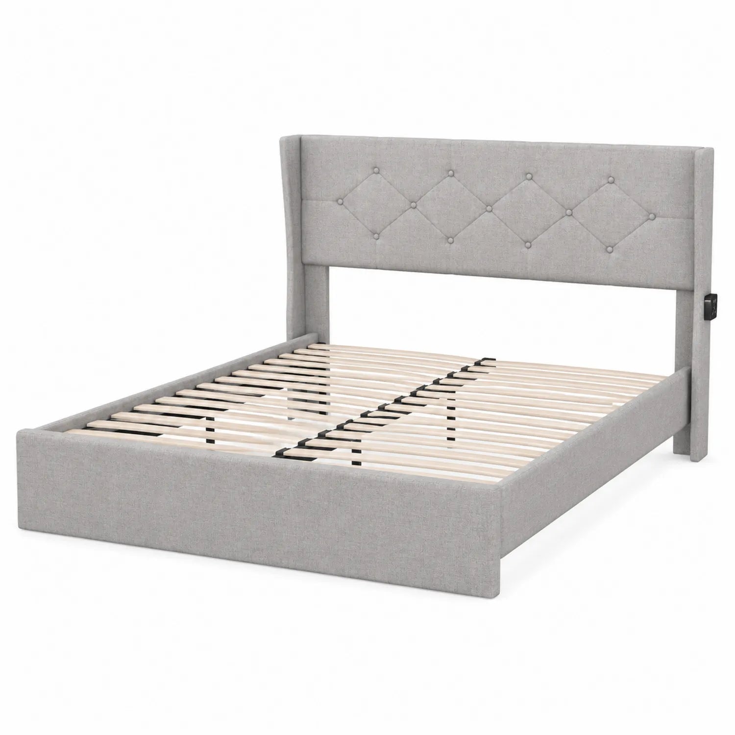 Letto matrimoniale in tessuto con struttura in legno 160x200 cm