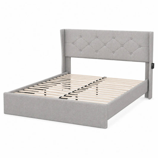 Letto matrimoniale in tessuto con struttura in legno 160x200 cm