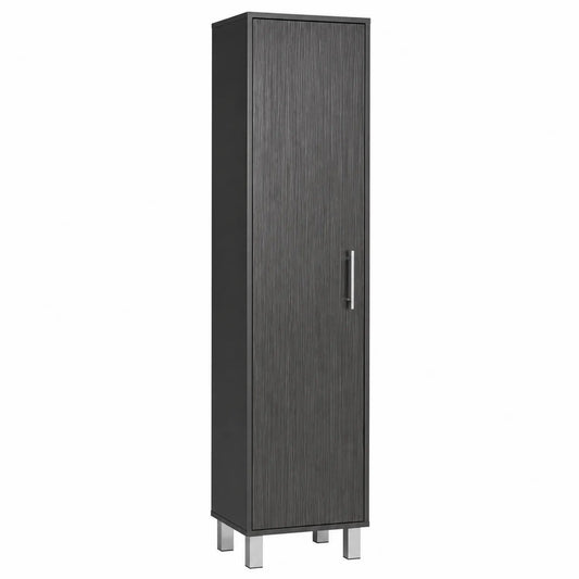 Armadio alto in legno composito nero con maniglie in acciaio 180x40x35 cm