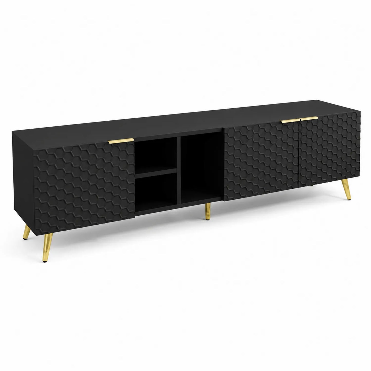 Mobile TV Nero in MDF con Gambe in Metallo Dorato