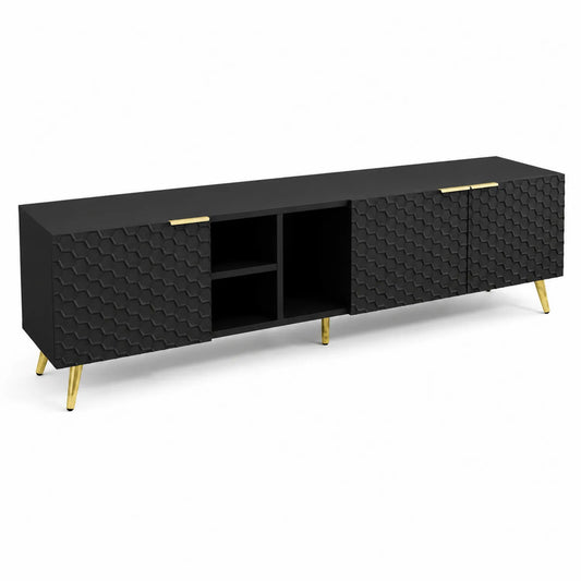 Mobile TV Nero in MDF con Gambe in Metallo Dorato