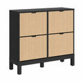 Scarpiera a 4 scomparti in MDF e bambù, 105x100x35 cm, Nero e Naturale