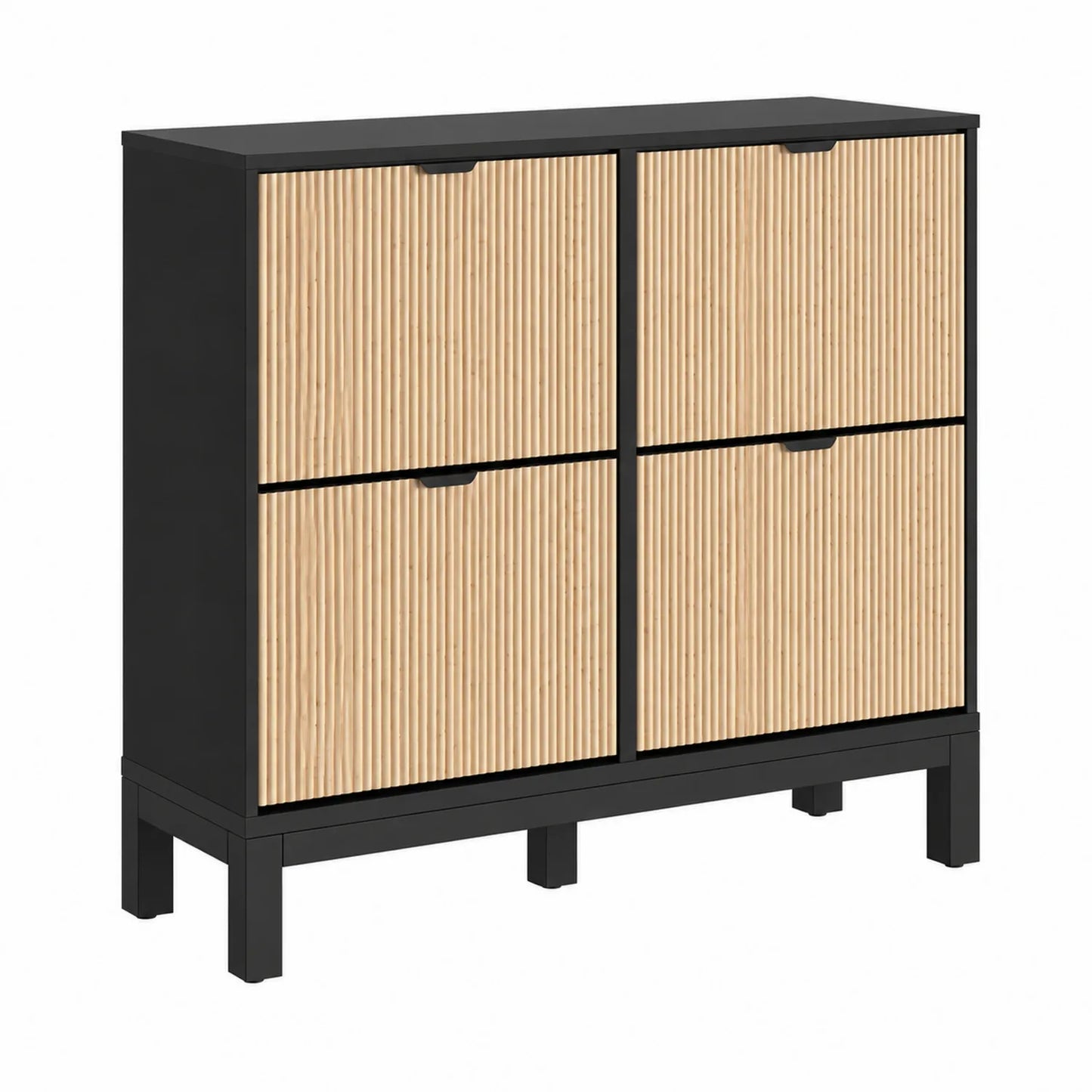 Scarpiera a 4 scomparti in MDF e bambù, 105x100x35 cm, Nero e Naturale