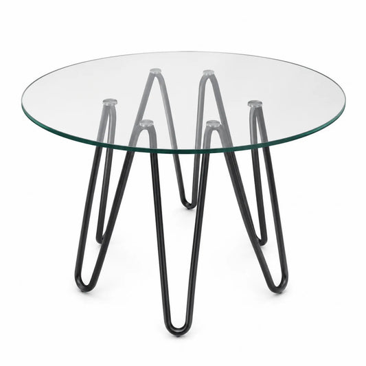 Tavolo rotondo in vetro temperato e metallo