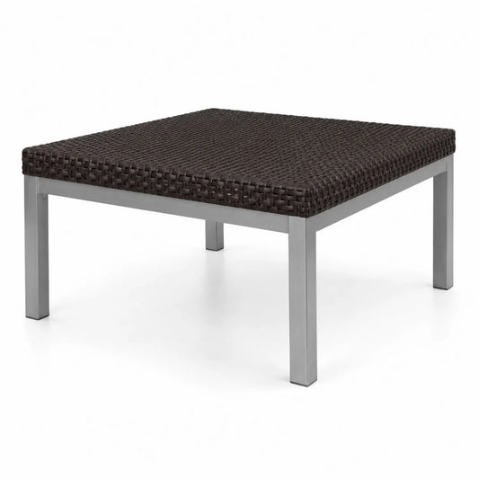 Tavolino da caffè quadrato in rattan con struttura in alluminio 80x80x35 cm