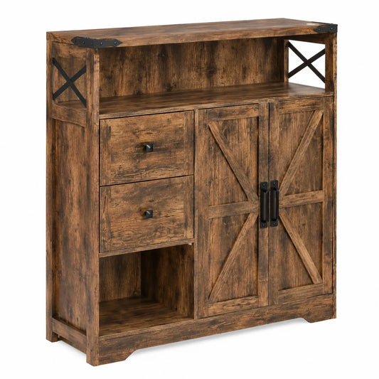 Credenza in legno di pino con cassetti e ante