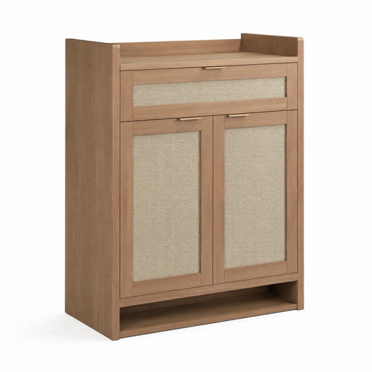 Scarpiera in legno con ante in lino 120x80x35 cm