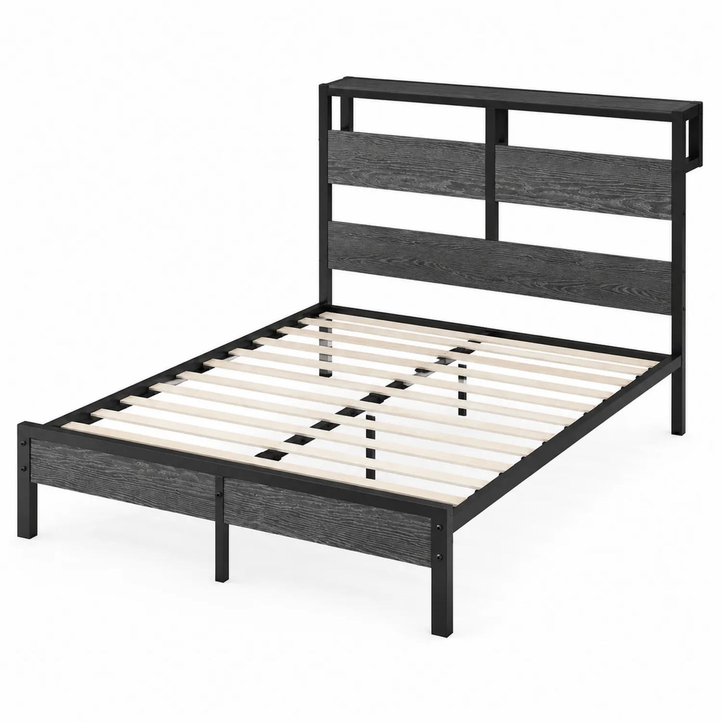 Letto in Metallo e Legno Nero 200x160 cm