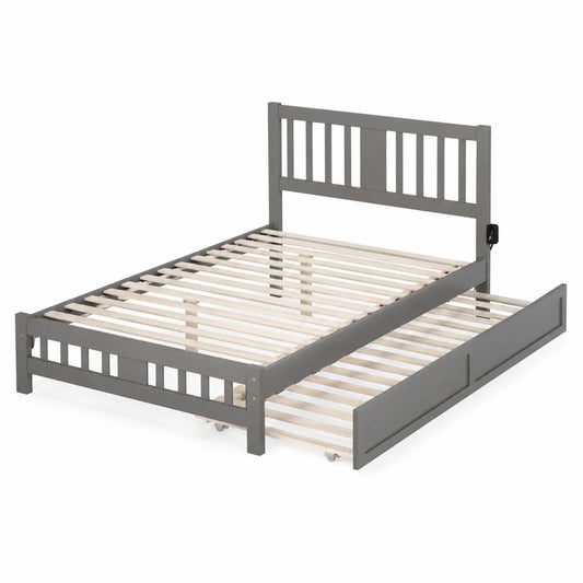 Letto matrimoniale in legno con letto estraibile grigio