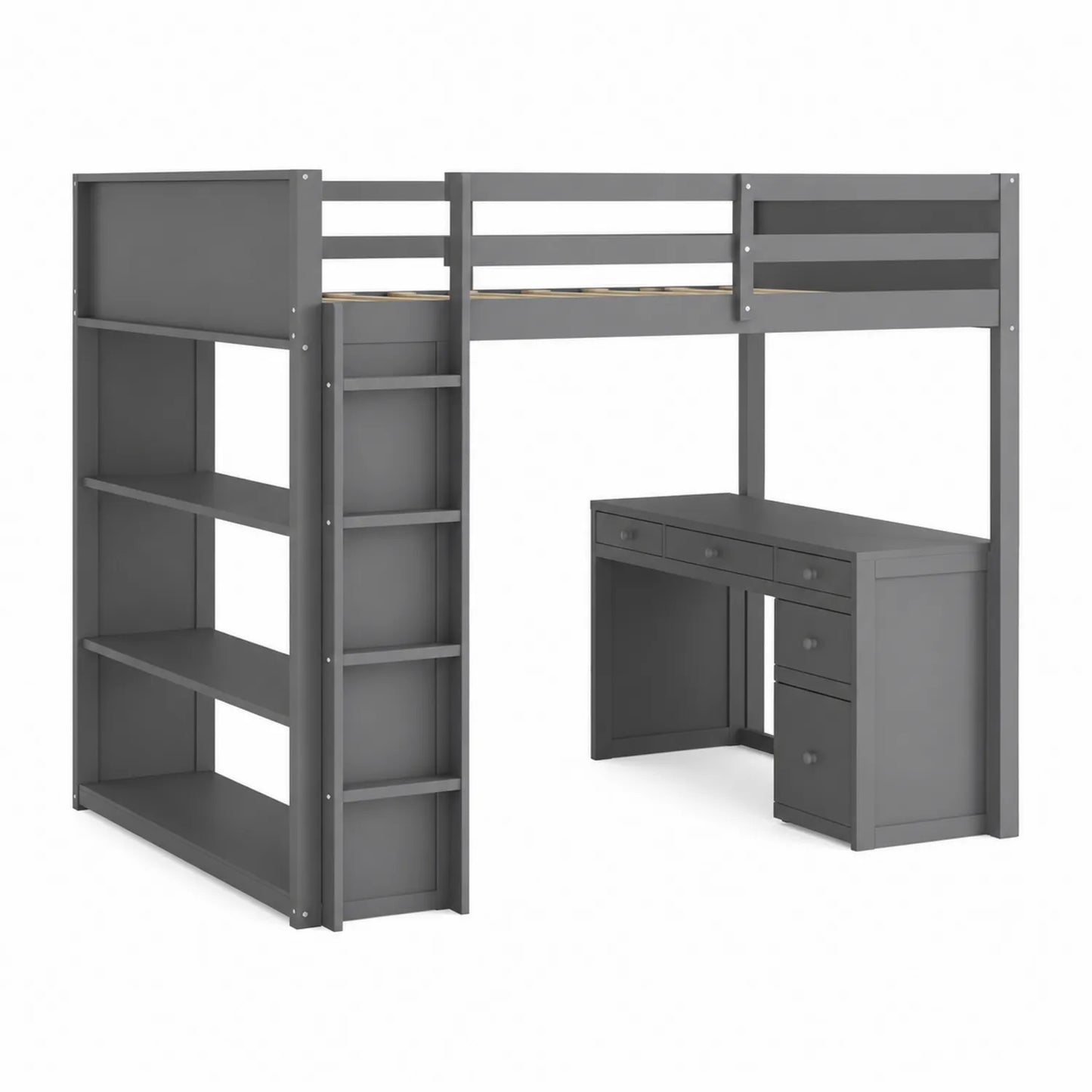 Letto a soppalco con scrivania e scaffalatura in legno colore Grigio