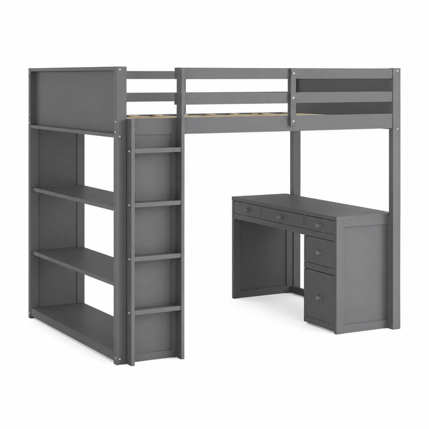 Letto a soppalco con scrivania e scaffalatura in legno colore Grigio