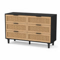 Cassettiera in legno e rattan a 6 cassetti Nero/Naturale
