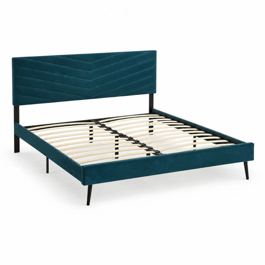 Letto Matrimoniale in Velluto e Metallo Blu 200x160 cm