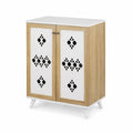 Credenza in MDF Bianco e Naturale con Decoro Traforato