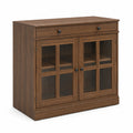Credenza in legno marrone con ante in vetro temperato
