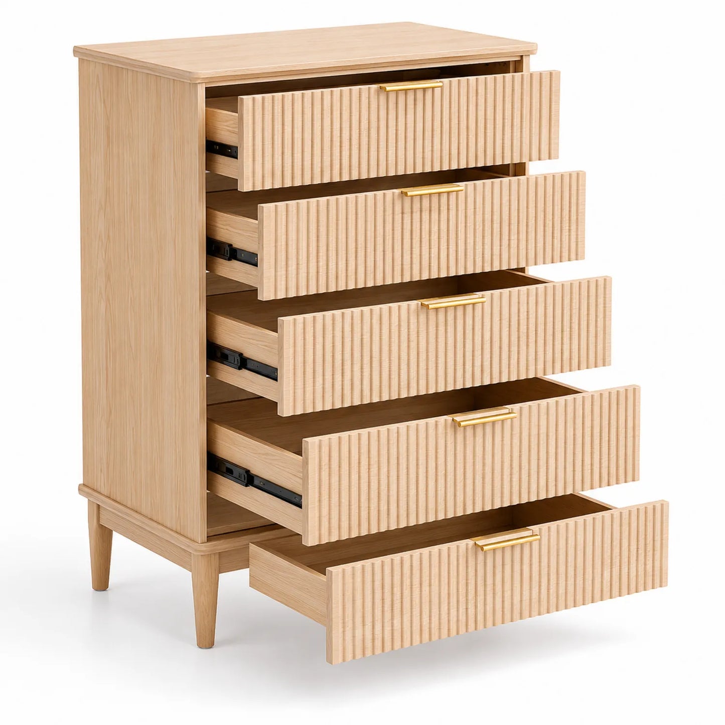 Cassettiera in Legno di Quercia con Maniglie Dorate