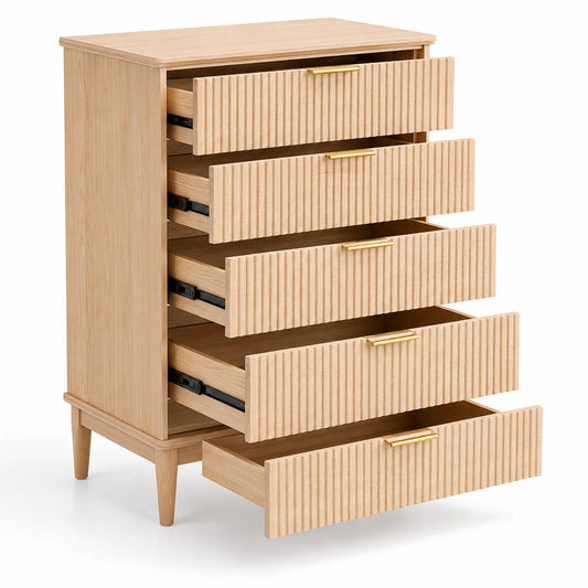 Cassettiera in Legno di Quercia con Maniglie Dorate