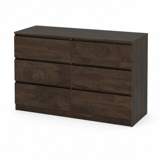 Cassettiera in legno massello 6 cassetti marrone scuro 120x75x40 cm