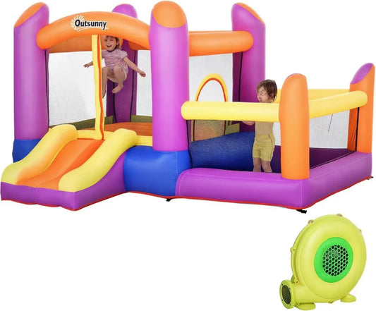 Castello Gonfiabile per Bambini con Scivolo e Piscina, Outsunny Gioco Acquatico da Giardino, Multicolore, 280x250x170cm