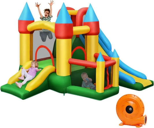 Castello Gonfiabile per Bambini con Scivolo e Ventilatore, Divertimento Completo, 330x300x210cm