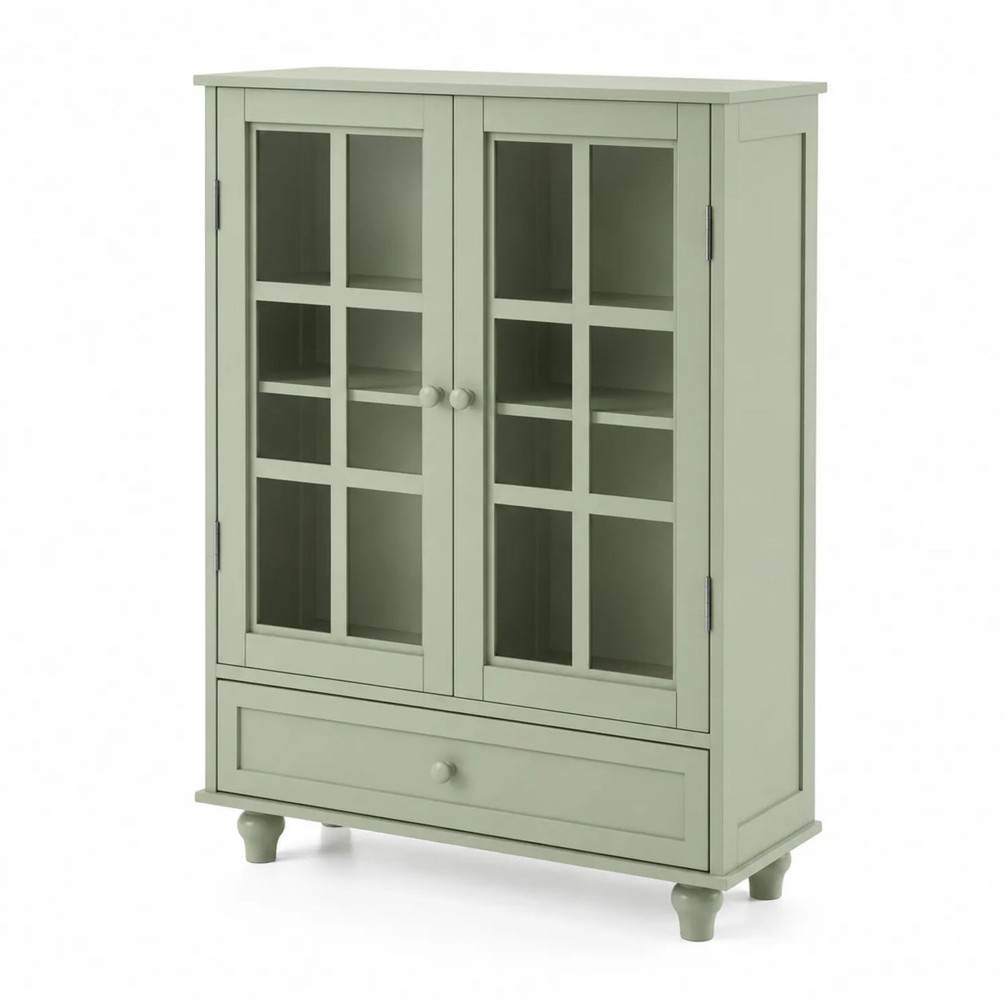 Credenza da Cucina con Ante in Vetro temperato e Cassetto, Legno, Verde 120x80x35 cm