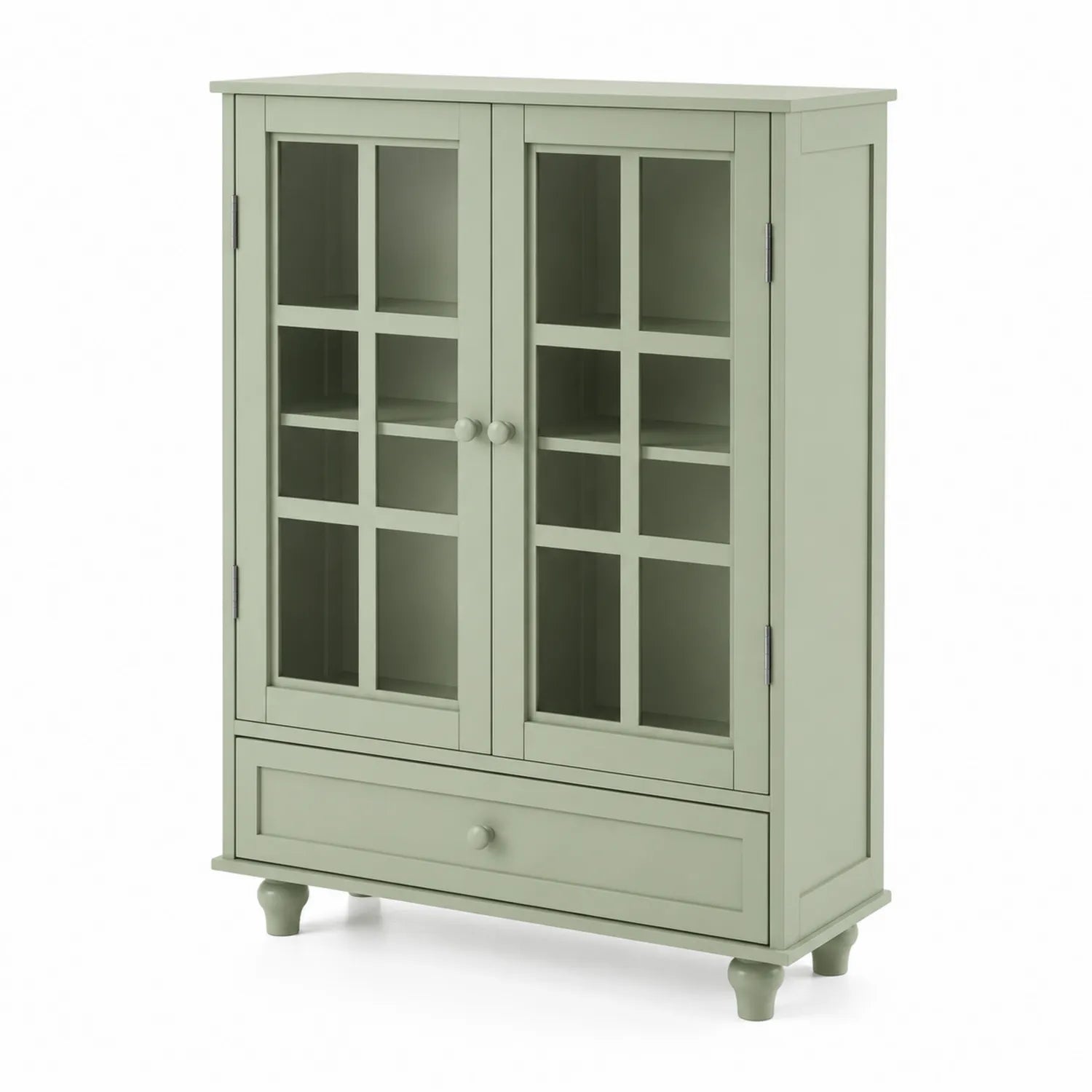 Credenza da Cucina con Ante in Vetro temperato e Cassetto, Legno, Verde 120x80x35 cm