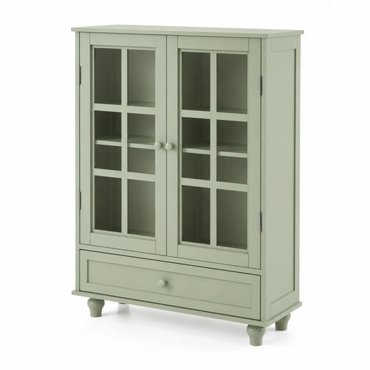 Credenza da Cucina con Ante in Vetro temperato e Cassetto, Legno, Verde 120x80x35 cm