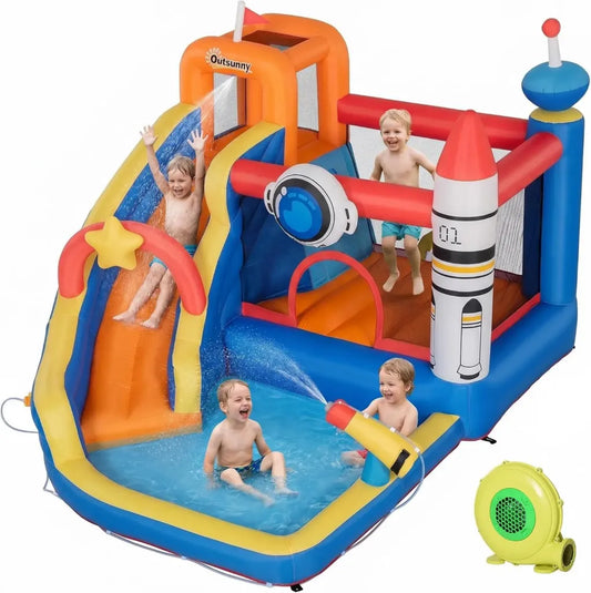 Castello Gonfiabile Spaziale per Bambini 3-8 Anni con Accessori Completi, 340x270x227 cm
