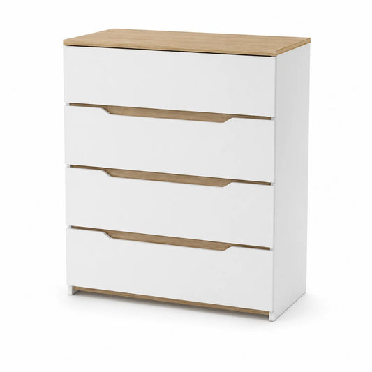 Cassettiera 4 Cassetti MDF Bianco e Rovere