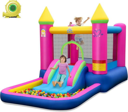 Castello Gonfiabile Principessa 4-in-1 con Scivolo e Area Gioco per Bambini
