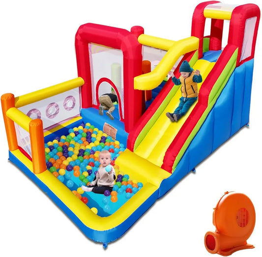 Castello Gonfiabile per Bambini con Scivolo e Ventilatore