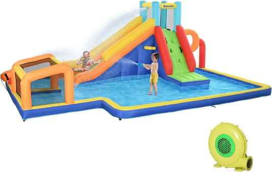 Castello Gonfiabile per Bambini 3-8 Anni con Attività Multiple, 590x460x220 cm