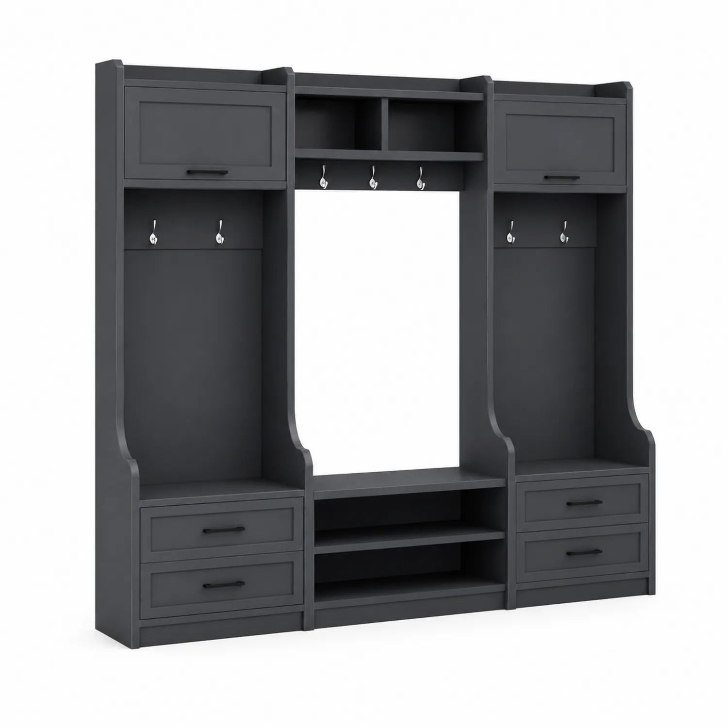 Armadio da Ingresso in Legno MDF Antracite con Ripiani e Cassetti