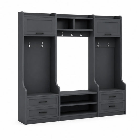 Armadio da Ingresso in Legno MDF Antracite con Ripiani e Cassetti