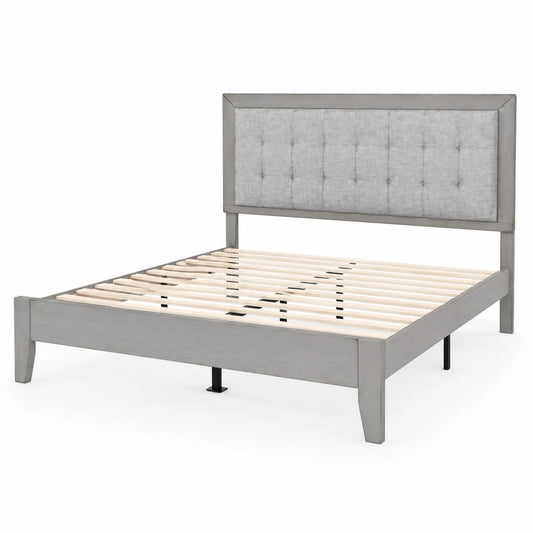 Letto matrimoniale in legno e tessuto grigio chiaro 200x160 cm