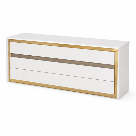 Cassettiera in MDF e Metallo Bianco/Oro 160x45x70 cm