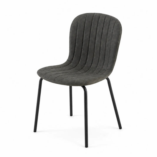 Sedia in tessuto in poliestere grigio antracite con gambe in metallo