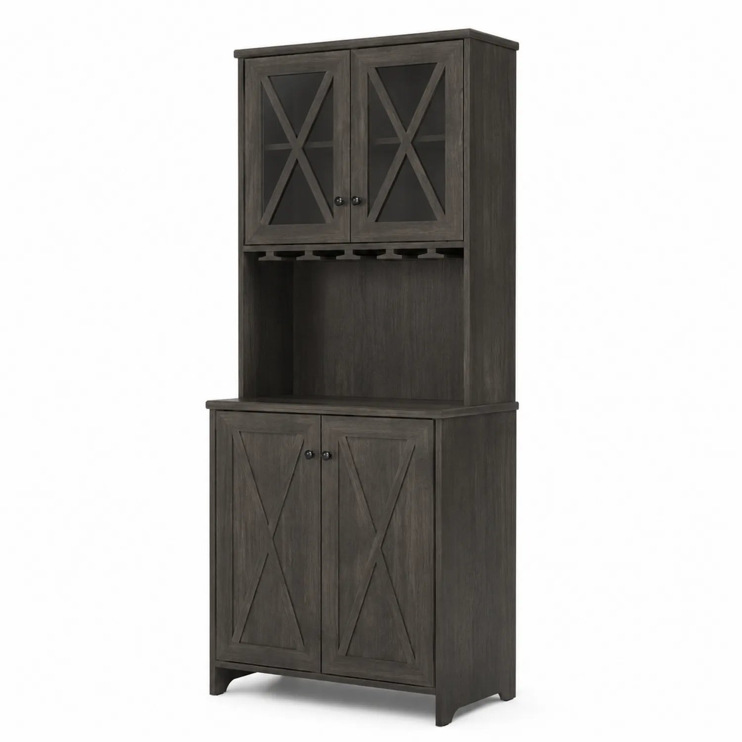 Credenza cucina in legno e vetro temperato grigio 180x80x40 cm