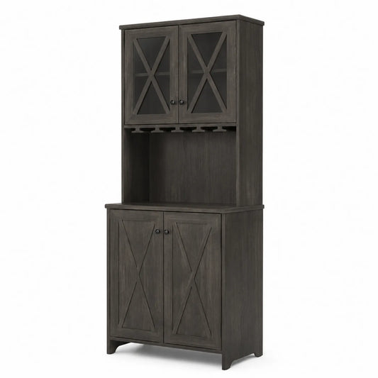 Credenza cucina in legno e vetro temperato grigio 180x80x40 cm
