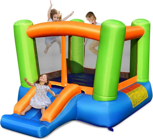 Castello Gonfiabile per Bambini con Scivolo e Area di Salto, Include Borsa e Kit Riparazione, Perfetto per 3-10 Anni